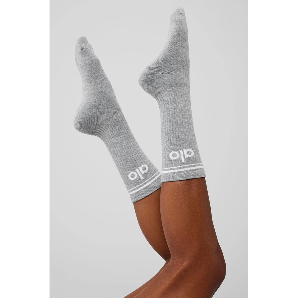 ALO Yoga Throwback Sock Unisex M Athletic Heather Grey/White New Retro Casual - Picture 2 of 5